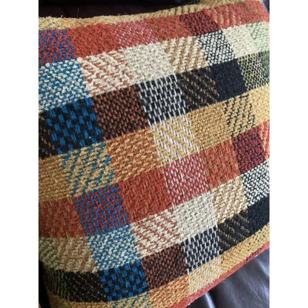 2 Vtg Retro Orange multi Plaid Throw Pillows 60s 70s Funky Mod boho rustic cabin